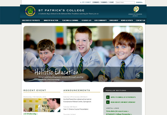 St Patrick's College website screenshot