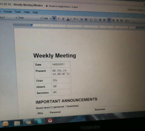 Weekly meeting agenda using Google Docs
