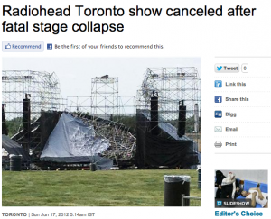 Radiohead concert stage collapse