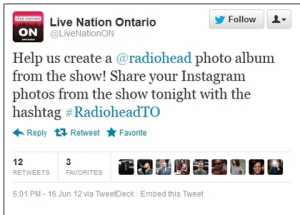 Radiohead Concert prescheduled Tweet