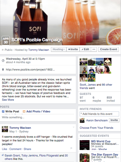 Pozible Sofi - Facebook event