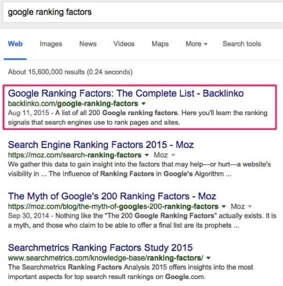 Google ranking factors for backlinko