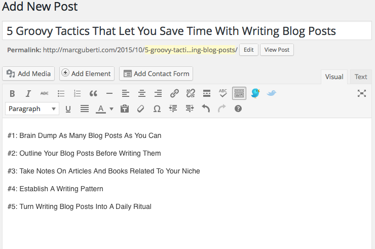 Save Time Writing Blog Posts with a structure in wordpress