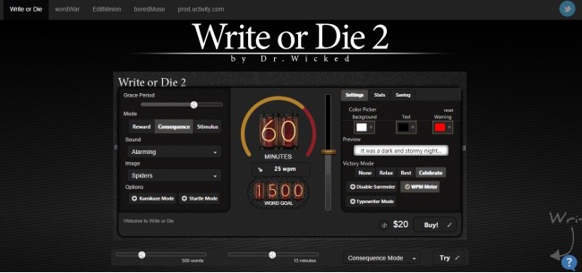 Write or Die - example of online writing tool