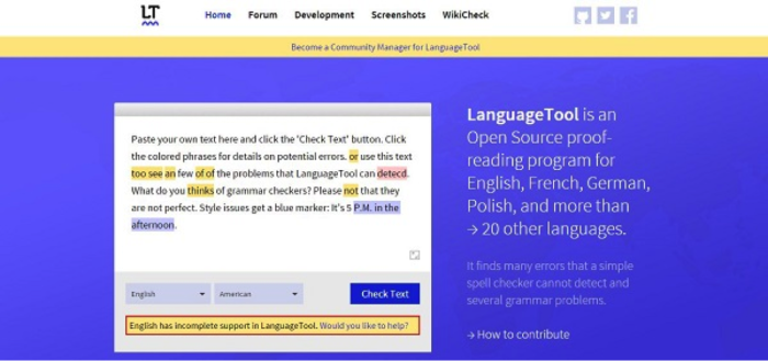 Language Tool - example of editing and writing tool
