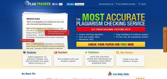 Plagiarism Checker - example of editing and writing tool