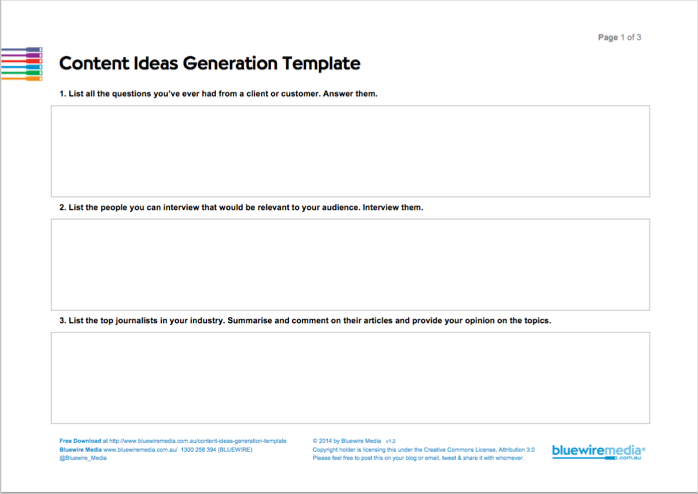 Content ideas generation template for coming up with blog post ideas