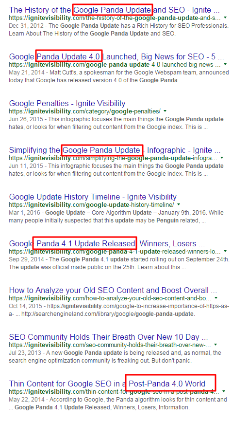Google panda update example image for cannibalizing your website traffic