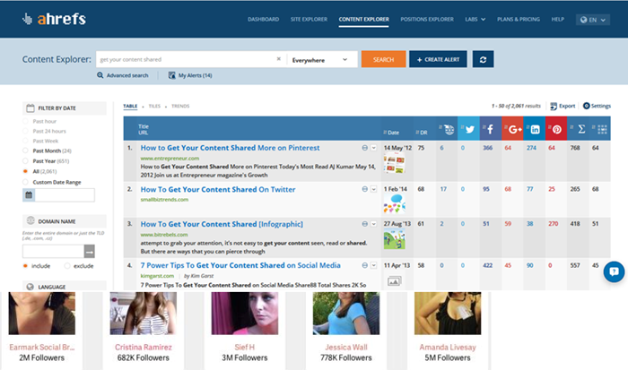 a cool tool by Ahrefs called Content Explorer image for get more shares