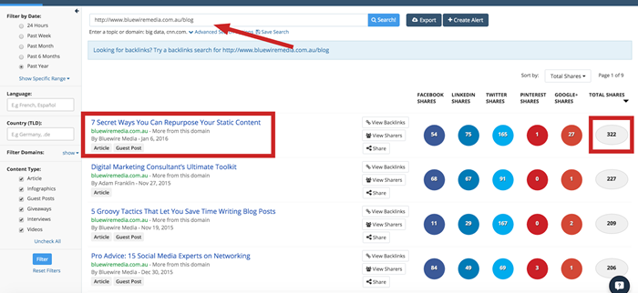 Buzzsumo for rating content for content titles